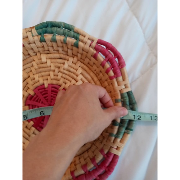 Vintage Colorful Shallow Woven Basket Boho Decor - Picture 9 of 10